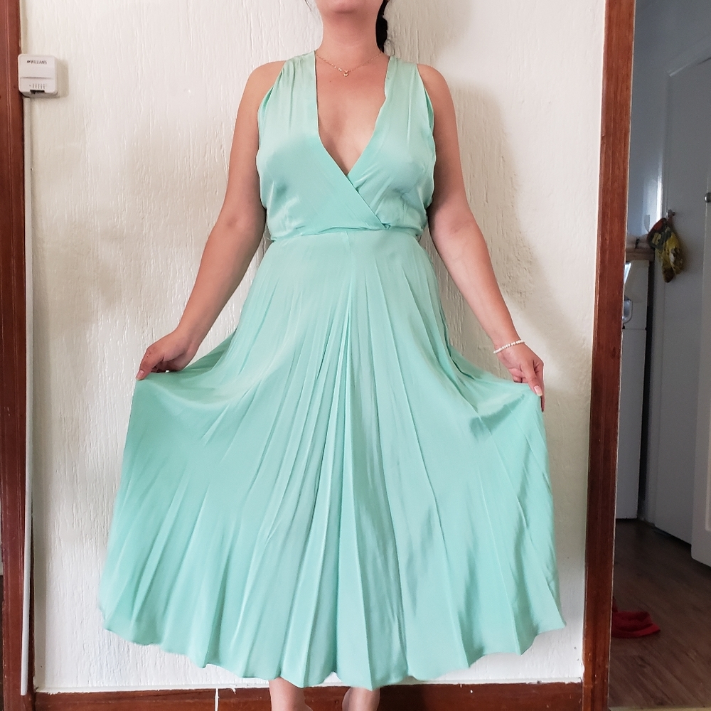 Vintage Mint Silk Midi Dress